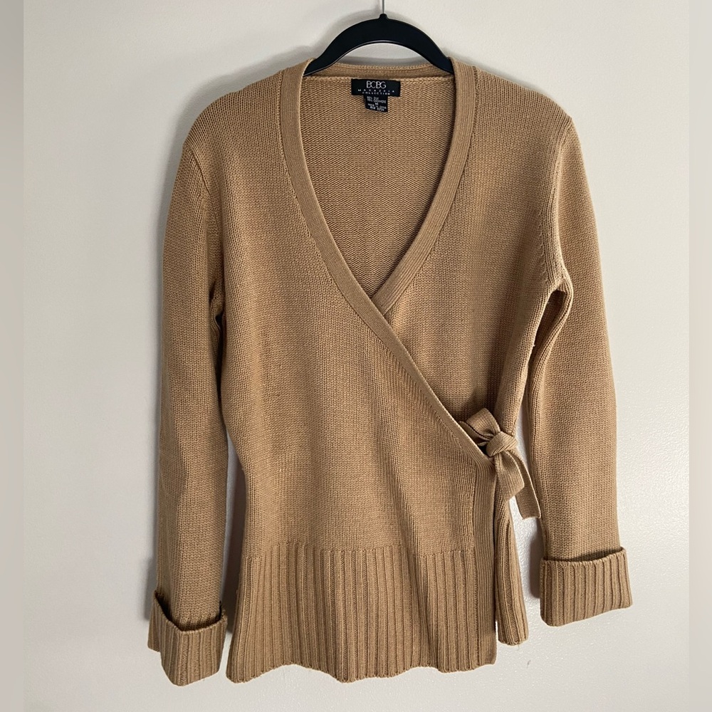BCBG Max Azria Collection Tan Wrap Sweater Silk and Cashmere - Size Medium